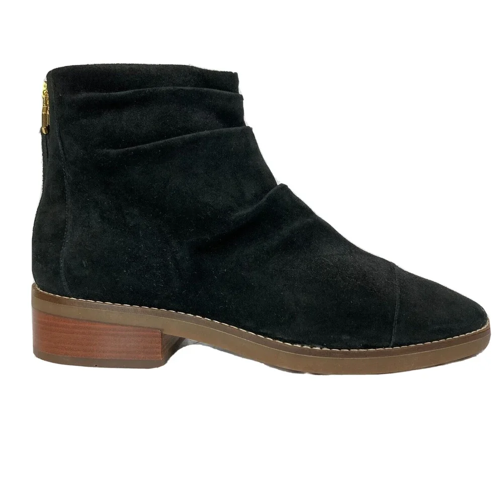 Cole Haan Boots Womens Sz 11 Black Leather Suede Riona Grand Ruched Ankle Bootie